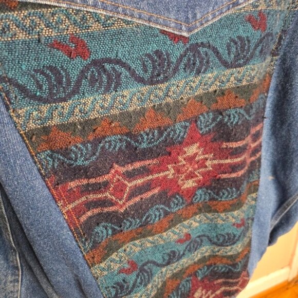 Vintage Outbrook Denim Tribal Print Jacket with Hood - Picture 8 of 11